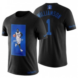 Hombres Duque Azul Devils Zion Williamson Respeto y 1 jugador Art Negro Camiseta
