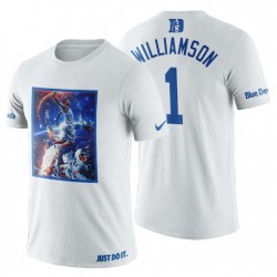 Hombres Duke Azul Devils Zion Williamson Legend & 1 Player Art Blanco Camiseta