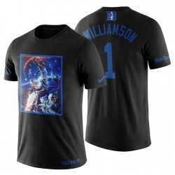 Hombres Duque Azul Devils Zion Williamson Legend # 1 Player Art Negro Camiseta