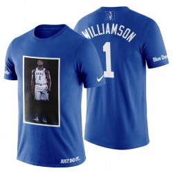 Hombres Duke Azul Devils Zion Williamson Top Pick & 1 Player Art Azul Camiseta