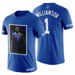 Hombres Duque Azul Devils Zion Williamson Freshmen & 1 Player Art Azul T-Shirt