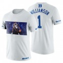 Hombre Duke Azul Devils Zion Williamson Solo hazlo y 1 jugador Arte Blanco camiseta