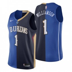 Hombres 2019-20 New Orleans Pelicans # 1 Zion Williamson Split Azul Swing CAMISETA