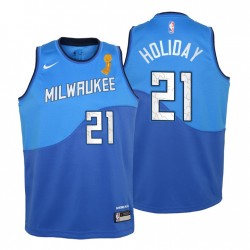 Juvenil Milwaukee Bucks 2021 NBA Finals Champions & 21 Jrue Holiday Azul City Camiseta