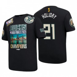 Milwaukee Bucks 2021 NBA Finals Champions Jrue Holiday & 21 Pro Team Negro camiseta