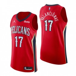 New Orleans Pelicans y 17 Jonas Valanciunas Declaración auténtica Rojo Camiseta
