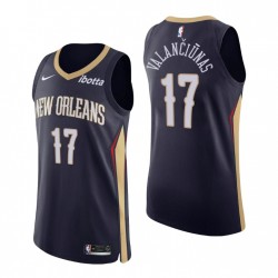 New Orleans Pelicans y 17 Jonas Valanciunas Icono auténtico Navy Camiseta