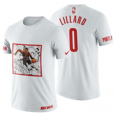 Portland Trail Blazers Hombrres 0 Blanco NBA Playoffs 50 Puntos u0026 Buzzer-Beating 3-Pointer Comic Damian Lillard T-Shirt