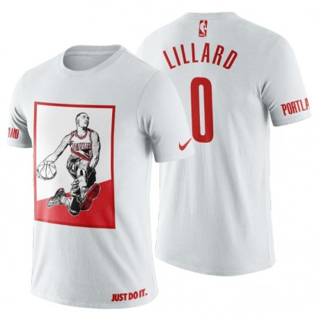 Portland Trail Blazers hombres 0 Blanco NBA Playoffs 50 puntos u0026 Buzzer-Beating 3-Pointer Layup Damian Lillard T-Shirt