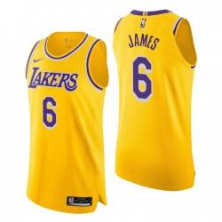 Los Angeles Lakers # 6 LeBron James Authentic Icon Edición Gold Camiseta