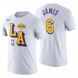 Los Ángeles Lakers # 6 LeBron James Block Block Blanco camiseta