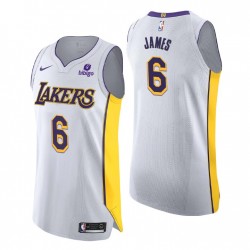 Los Angeles Lakers # 6 LeBron James Blanco Auténtica Asociación EDICIÓN CAMISETA