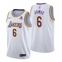 2021-22 Los Angeles Lakers # 6 LeBron James Blanco Swingman Association Edición Home Camiseta