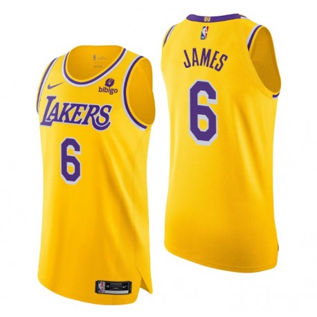 Los Angeles Lakers # 6 LeBron James Gold Authentic Icon Edición 2021-22 Camiseta