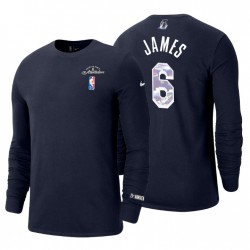 Los Ángeles Lakers LeBron James # 6 75 aniversario Manga larga Navy Camiseta azul marino