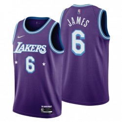 Los Angeles Lakers LeBron James # 6 Mixtape Edición Purple Camiseta Celebrando la NBA 75