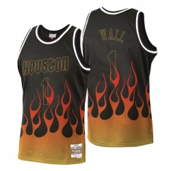 Mitchell& ness Houston Rockets Flames John Wall No. 1 Negro Swingman Camiseta