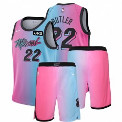 Nike Miami Heat Jimmy Butler # 22 Azul Pink City Edición Edición Trajes de gimnasio