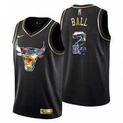 2021-22 Chicago Bulls Lonzo Ball # 2 Golden Edición Diamond Logo Negro Swingman Camiseta