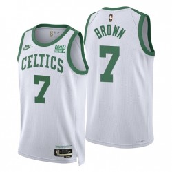 2021-22 Boston Celtics Jaylen Brown # 7 Classic Edición Año Zero Blanco Swingman Camiseta 75ª temporada