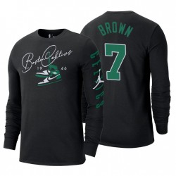 Boston Celtics Tribunal de manga larga Jaylen Brown No. 7 Negro camiseta