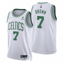 2021-22 Boston Celtics Jaylen Brown # 7 75 aniversario Diamond Blanco Swingman Camiseta Association