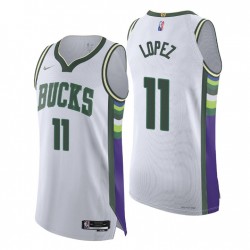 Milwaukee Bucks 2021-22 NBA 75th Brook Lopez # 11 Authentic Blanco Camiseta Ciudad