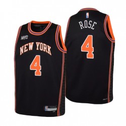 2021-22 New York Knicks Derrick Rose # 4 75 aniversario Negro Negro Juvenil Camiseta Ciudad