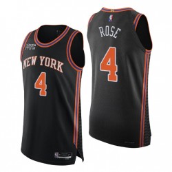 New York Knicks 2021-22 NBA 75th Derrick Rose # 4 Auténtica ciudad de Camiseta Negro
