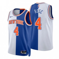 New York Knicks Split EDICIÓN Derrick Rose No. 4 Royal Blanco 2021-22 Swingman Camiseta