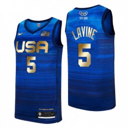EE.UU. Juegos Olímpicos de Tokio 4 Camisetas de oro consecutivas # 5 Zach Lavine Azul Camiseta