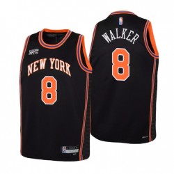 2021-22 New York Knicks Kemba Walker # 8 75 aniversario Negro Negro Juvenil Camiseta Ciudad