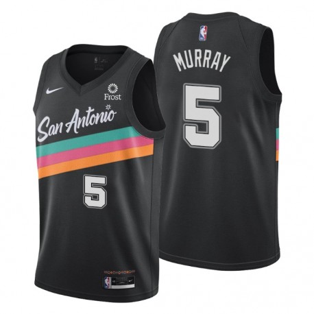 2020-21 # 5 DeJounte Murray San Antonio Spurs Camiseta Negro City Edición