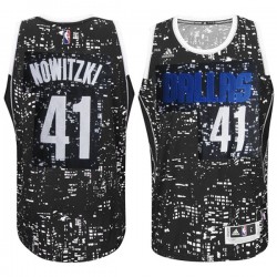 Dirk Nowitzki Dallas Mavericks # 41 Luces de la ciudad Negro Swingman Camiseta
