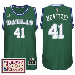 Dallas Mavericks # 41 Dirk Nowitzki 2016-17 Temporada Green Mawood Classics Throwback Swingman Camiseta