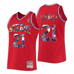 Filadelfia 76ers Joel Embiid # 21 Diamond Edición 75th Rojo Camiseta HWC Limited