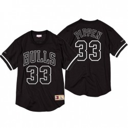 Mitchell & ness Hombres Chicago Bulls #33 Scottie Pippen Negro Blanco Mesh Crew Nombre del cuello & Camiseta