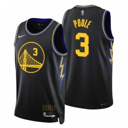 Golden State Warriors Jordan Poole #3 2021-22 Ciudad Edición Negro Camisa Celebrando NBA 75th