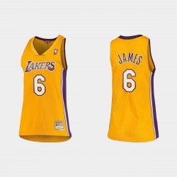 Femenina Los Ángeles Lakers LeBron James #6 Clásicos de madera dura Camiseta Gold