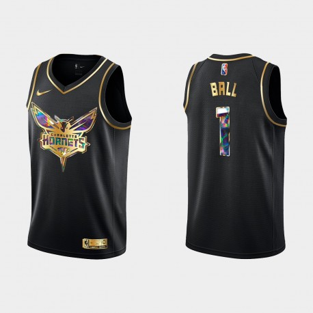 Charlotte Hornets #1 Lamelo Ball 2022-23 Golden Edición Negro Camiseta