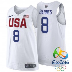 Hombre Harrison Barnes USA Dream Twelce Team # 8 2016 Rio Olympics Blanco Auténtica Camisetas