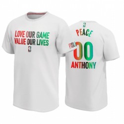 Carmelo Anthony Peace Blazers AMAR NUESTROS CAMINO DE JUEGO Nuestras vidas Justicia Social Tee Blanco