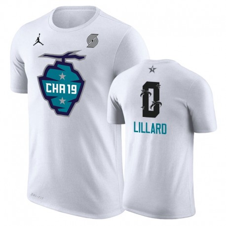 Blazers Damian Lillard 2019 Juego de All-Star The Buzz Side Sweep Name & Number Men's T-Shirt - Blanco